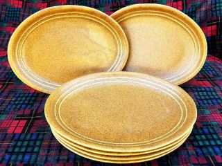 6 Vtg Monmouth Pottery Mojave Brown Speckled 12 " Oval Plates Platters Maple Leaf