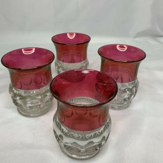 Set Of 4 Tiffin Kings Crown Ruby Red Flash Thumbprint Glasses 7 Oz Tumbler