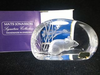 Collectible Mats Jonasson Mouse Paperweight,  Lead Crystal Handmade Sweden