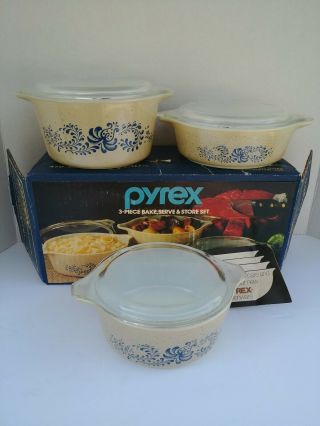 Pyrex 3 - Piece,  Serve & Bake Set With Lids 1980 