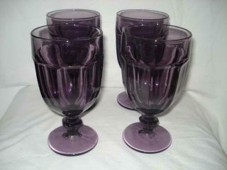Set Of 4 Libbey Duratuff Purple Amethyst 16 Oz Iced Tea Water Goblets Glasses 7 "