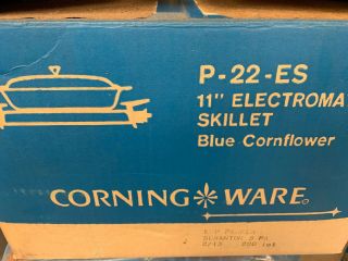 Vtg Corning Ware Electromatic Electric Skillet Blue Cornflower P 22 - Es 11” Pan
