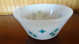 Vintage Large 8 " Federal Teal Turquoise Blue Atomic Stars Milk Glass Mixing Bowl