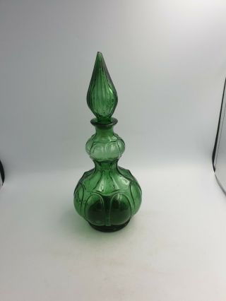 Retro Italian Empoli Emerald Green Art Glass Decanter Genie Bottle W/stopper