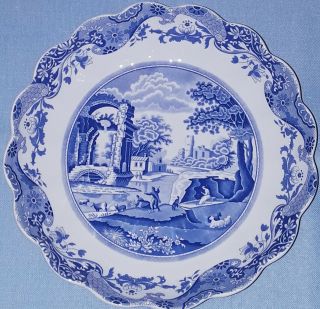 Spode Blue Italian Scalloped Round Serving Bowl 10 " Ancient Rome Htf England