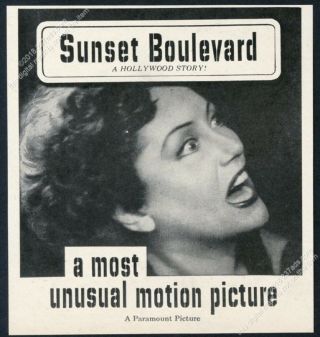1950 Sunset Boulevard Movie Release Gloria Swanson Photo Vintage Print Ad