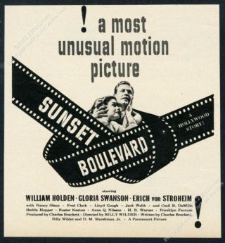 1950 Sunset Boulevard Movie Release Vintage Print Ad