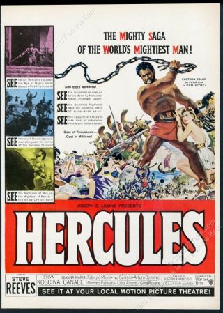 1959 Hercules Movie Steve Reeves Pix Vintage Print Ad