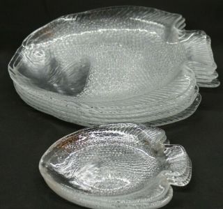 Arcoroc France Clear Glass Poisson Fish Shaped Plate Set