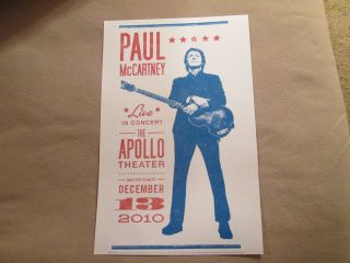 Paul Mccartney Poster Live At Apollo Theater 2010 16 " X 10 3/4 " The Beatles Rare