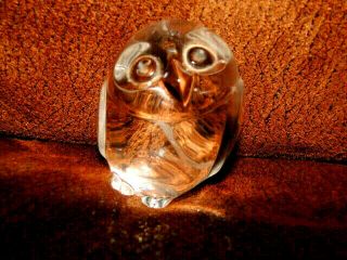 Signed Steuben Crystal Wise Owl Hand Cooler Paperweight