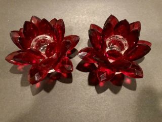 Shannon Crystal Design Of Ireland Red Lead Crystal Lotus Pillar Candle Holders
