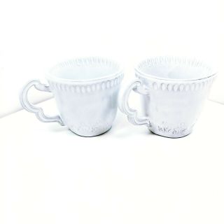 Set Of 2 Vietri Incanto White Baroque Scalloped Cups Mugs Artisan Crafted Italy