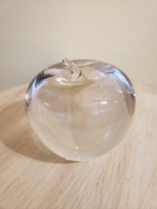 Large Crystal/ Glass Apple Paperweight/ Signed Tiffany & Co.  3 1/4 " Tall Lovely