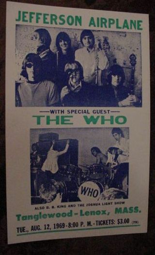 Vintage Jefferson Airplane The Who Bb King Joshua Light Show 60s Concert Poster