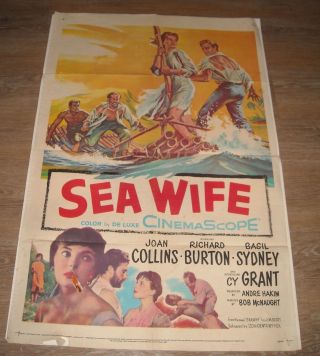 1957 Sea Wife 1 Sheet Movie Poster Joan Collins Richard Burton Gga Art