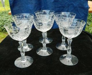Fostoria Meadow Rose Sherbet Champagne Goblets 6 Glass Etched