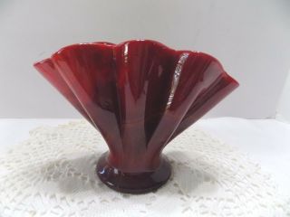 Fenton Mandarin Red Slag Glass Ruffled Fan Vase Very Rare 5 1/2 "