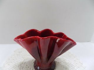 Fenton Mandarin Red Slag Glass Ruffled Fan Vase VERY RARE 5 1/2 