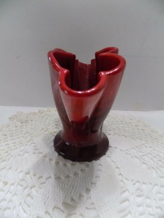 Fenton Mandarin Red Slag Glass Ruffled Fan Vase VERY RARE 5 1/2 
