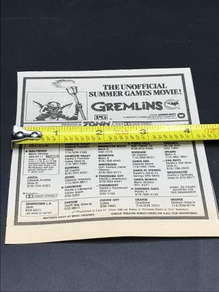 1984 Gremlins Olympic Summer Games Los Angeles Newspaper Movie Theater Ad Print