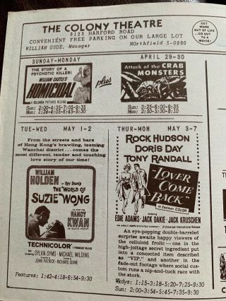 Attack Of The Crab Monsters Homicidal Theatre Movie Flyer And Others