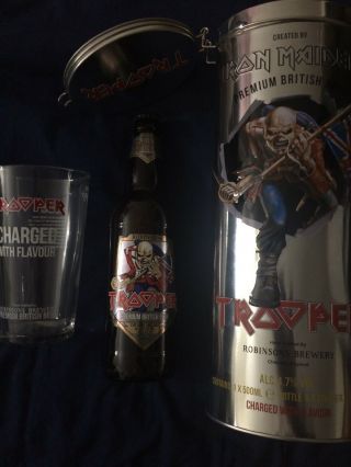 Iron Maiden Trooper British Beer Gift Set Pint Glass Tin Empty Bottle