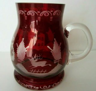 Egermann Bohemian Czech Red To Clear Cut Glass Large Mug " What A Showpiece "