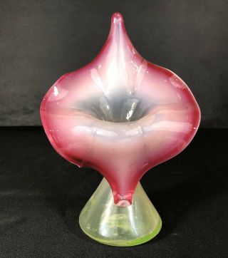 Antique Vaseline Rosaline And Cranberry Jack In The Pulpit Or Tulip Vase 7 1/2” 2