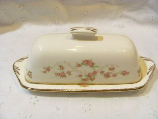 Rare Pope Gossard Florence Butter Dish With Lid Tiny Pink Roses Gold Trim