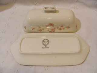 Rare Pope Gossard Florence Butter Dish with Lid Tiny Pink Roses Gold Trim 3