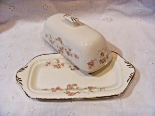 Rare Pope Gossard Florence Butter Dish with Lid Tiny Pink Roses Gold Trim 4