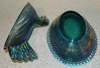 5 x7 Indiana Glass Blue Iridescent Carnival Glass Chicken Hen on Nest Candy Dish 7