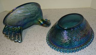 5 x7 Indiana Glass Blue Iridescent Carnival Glass Chicken Hen on Nest Candy Dish 8