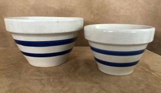 8 " & 9 " Robinson Ransbottom Pair 2 Pottery Blue Mixing Bowl Roseville Ohio Rrp