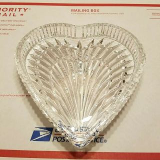 Waterford Heart Shaped Cut Crystal 8 Inch Signed Candy Nut Trinket Jewelry Dish