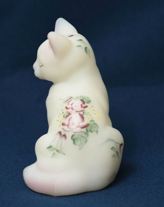FENTON Hand - Painted White Burmese Cat with Florals 2