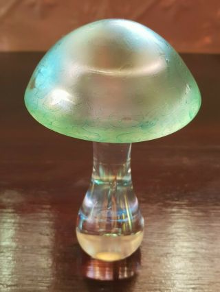 Iridescent Green Mushroom Glass Paperweight John Ditchfield Glasform?