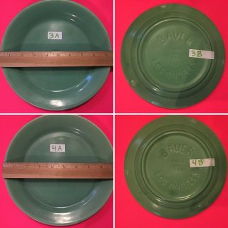 Bauer California Vintage Pottery,  (4) JADE GREEN 9 ¼” Plates 6