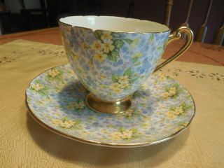 Vtg Shelley England Primrose Chintz Tea Cup & Saucer.  Gold Footed
