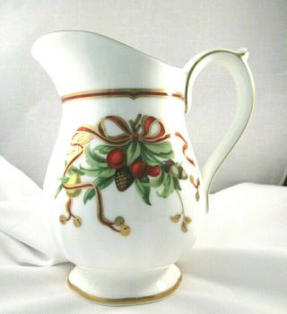 Tiffany & Co.  Holiday 1996 Christmas Ribbon Mistletoe Porcelain Pitcher Carafe