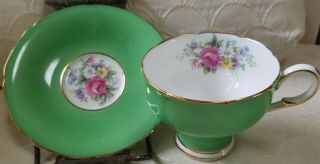 Paragon Bone China England By Appointment Hm Queen Mary Cup Saucer Green Floral