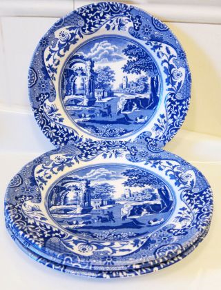 Spode Blue Italian Dinner Plate Set Of 4,  10.  5 " England
