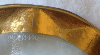 Annie Glass Signed Textured Clear Glass Bowl / Dish W 24K Roman Gold Fluted Rim 2