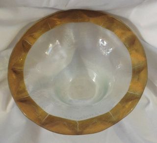 Annie Glass Signed Textured Clear Glass Bowl / Dish W 24K Roman Gold Fluted Rim 3