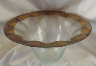 Annie Glass Signed Textured Clear Glass Bowl / Dish W 24K Roman Gold Fluted Rim 4