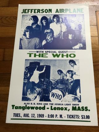 Jefferson Airplane 1969 Concert Poster The Who Tanglewood Lenox Massachusetts