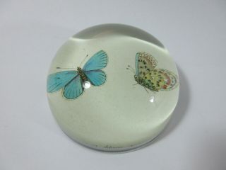 John Derian 4 " Dome Glass Paperweight Butterflies Signed