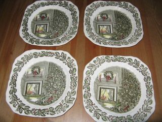 Set Of 4 Johnson Brothers Merry Christmas Square Salad Plates 7 - 5/8 
