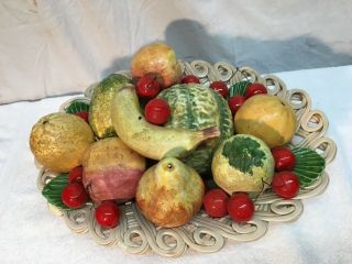 Porcelain / Ceramic Fruit In Basket Made In Italy Open Weave Raised Fruit